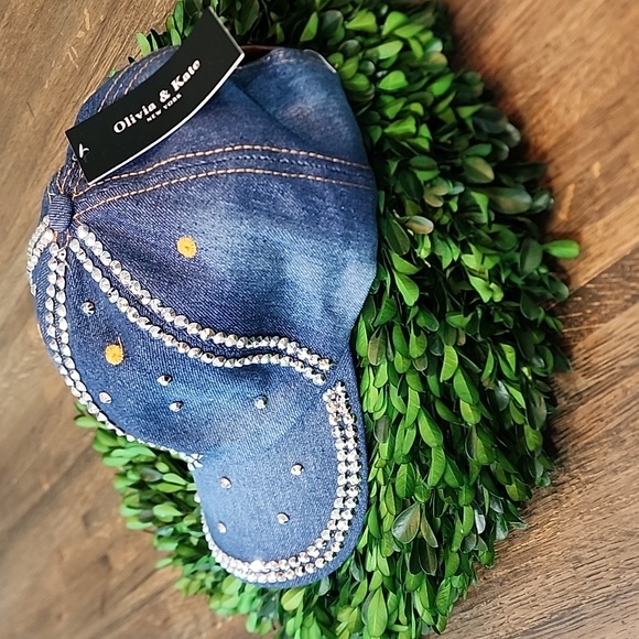 Olivia & Kate Denim Sequined Bling Ball Cap New With Tag - Picture 5 of 6
